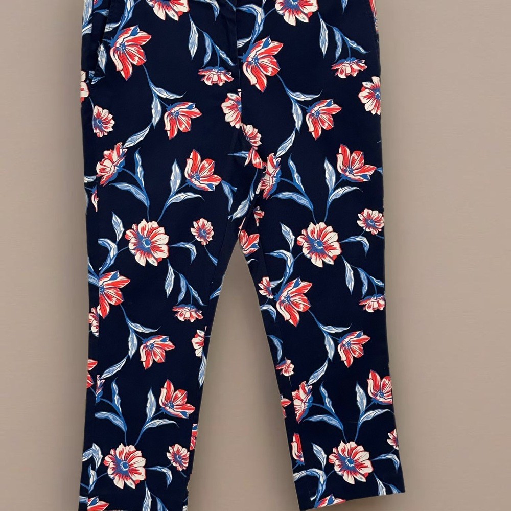 NWT Lands End Cropped Midrise Chino Pant / Deep Sea Floral / Sz 12 / 26" Inseam